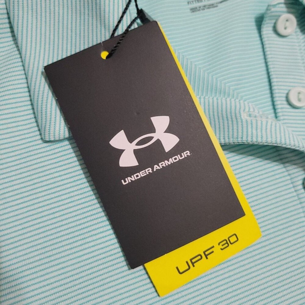 Under Armor UA Zinger Point SS Polo Womens Small Golf Shirt Mint Green Stripe - Picture 3 of 15
